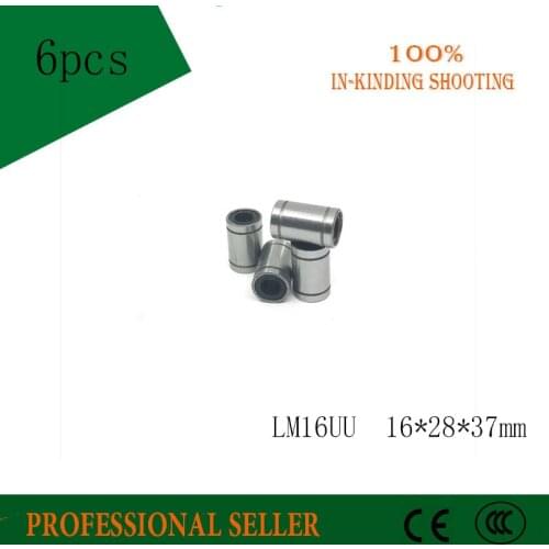 Free Shipping 6PCS LM16UU 16mm Linear Ball Bearing Linear Bearing Bush Bushing 16x28x37mm For 3D Printer CNC Parts