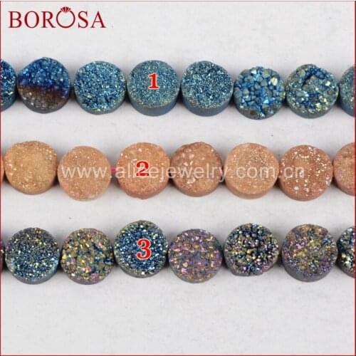 BOROSA Drusy Handmade 12mm Square Rainbow Natural Titanium Stone Druzy Geode Loose Bead for Jewelry Makings Findings LS014