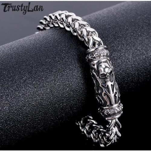 Dropship Punk Rock Skull Bracelet Men Best Friends Biker Jewelry Gothic Stainless Steel Mens Chain Bracelets Armband Massive