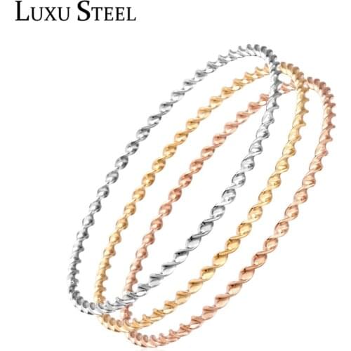 LUXUSTEEL woman bracelet and bangles Stainless Steel 3pcs Gold Rose Silver Color Round Circle Bangles Collier Female Accessories