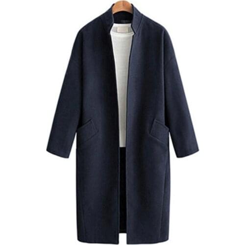 Savabien Long Coats Winter Women Wool Jacket Cardigan 2019 Solid Long Sleeve Mandarin Collar Vintage Ladies Wool Coat Outerwear
