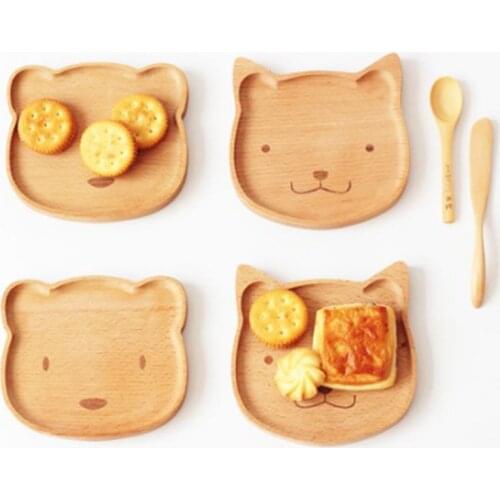 Home Wood Plate Wooden Plate Kid Cute Animal Cat Bear Handmade Tray Kitchen Tool