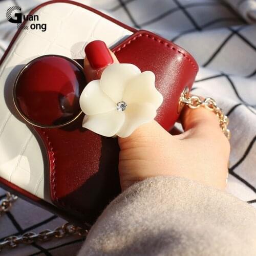 GuanLong Acrylic Flower Diamond Engagement Womens Rings Fashion Jewelry Minimalist Resin Korea Party Ring for Girls Pink Rings