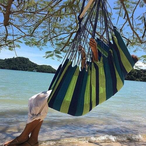 Canvas Hanging Hammock Chair Seaside Swing Bed Hanging Rope Chair 150KG Load Bearing For Outdoor Garden No Pillow No Stick