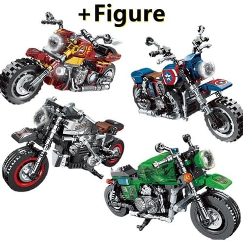 Disney Marvel Avengers Iron Man Captain America Hulk Motorcycle Car Model Building Blocks Enlighten Action Figure Toys For Kid