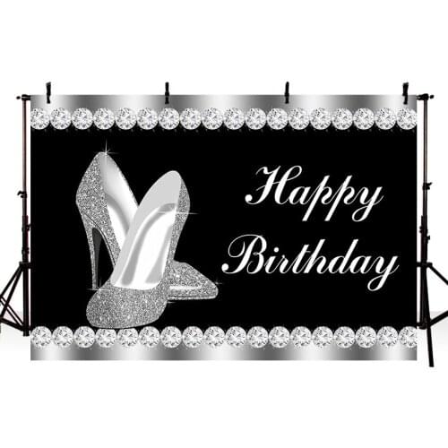 Avezano Customized Birthday Party Photography Backdrops Silver High Heels Diamond Black Background Photo Studio Photozone Decor