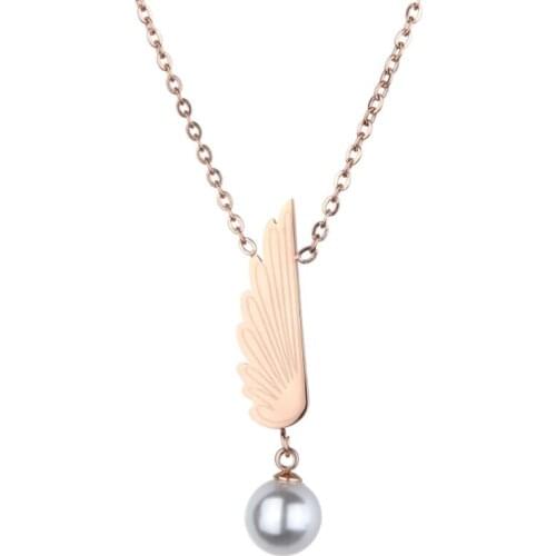 316L Stainless Steel 2020 New Fashion Fine Focus Jewelry Charms Angel Wings Pearl Choker Collier Necklaces & Pendants For Women