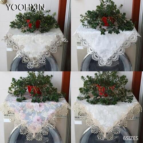 Luxury 6sizes Satin lace square Tablecloth embroidery flower kitchen Table Cover cloth dining Christmas Wedding party decor