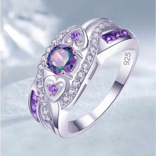 Wish AliExpress Hot Selling Heart-shaped Inlaid Color Opal Simple Ring Female All-match Jewelry Whole Sale