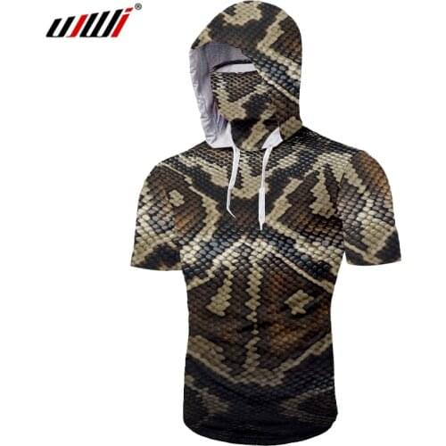 UJWI New Trend Animal Snake Skin Mens Short-Sleeved Mask Hooded T Shirt 3D Punk Rock Ninja Printed Fashion Streetwear Dropship