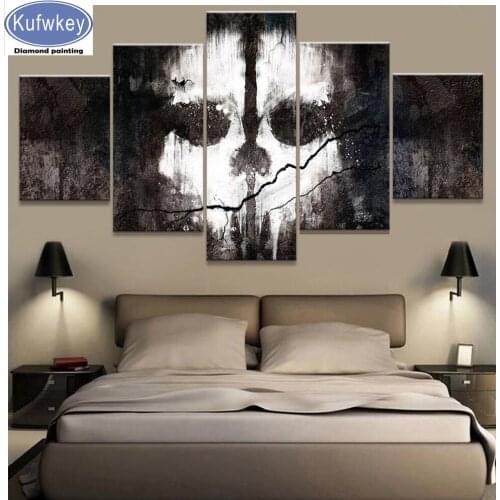 DIY Diamond Painting 5 Pieces Terror skull Full Diamond Embroidery sale Kit Pictures Rhinestones painting Halloween wall art