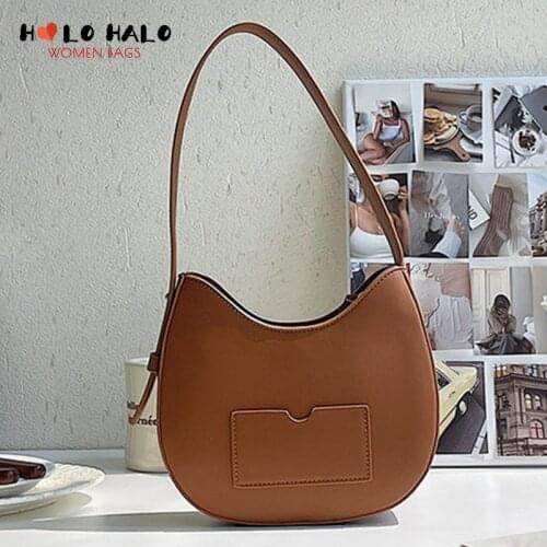 Niche Female Shoulder Bags Fashion Womens Wallet Ladies Simple Solid Color Leather PU Purses and Handbags Half Moon Bag 2021