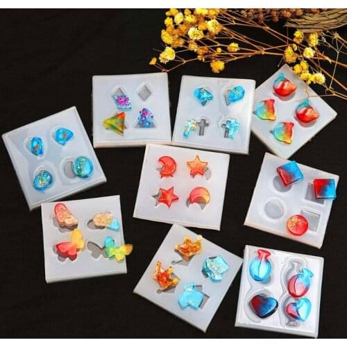 2021 New 9Pcs Epoxy Resin Earrings Charm Casting Mold Jewels Ear Studs Silicone Mold Kit 2020 trend