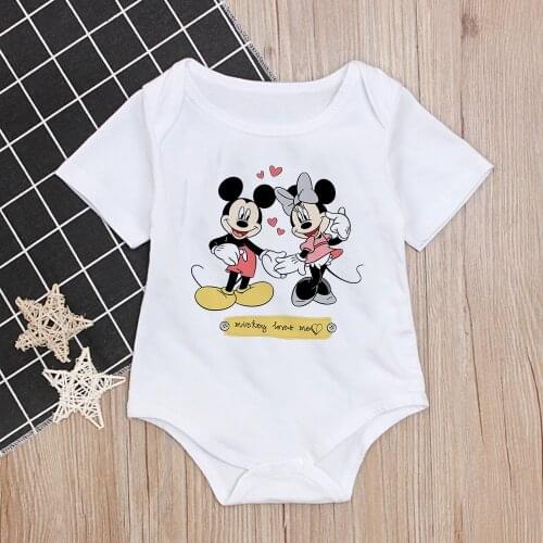 Newborn Clothes Summer Short Sleeve Casual Loose White Baby Rompers Infant O-neck Disney Cartoon Jumpsuit Baby Kids Clothes