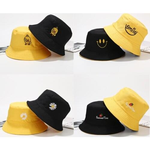 Summer Two Side Bucket Hat for Men Women Duck Daisy Smile Fisherman Hat Bob Girls Fashion Hip Hop Outdoor Travel Shade Panama