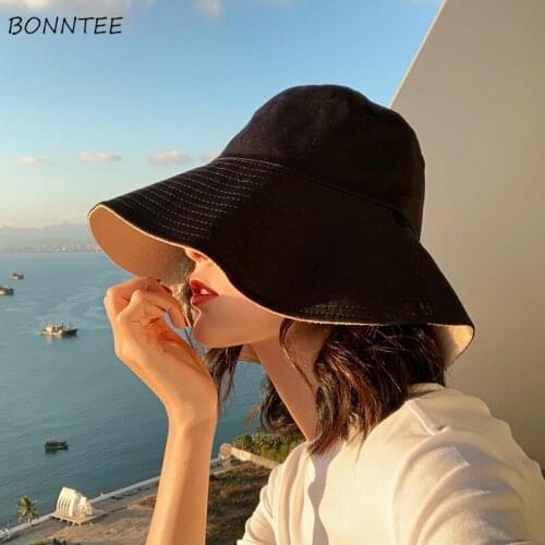 Bucket Hats Women Chic Double-sided Holiday Outdoor Beach Ladies Sun Protector Hat Korean All-match Hot Sale Popular Womens Caps