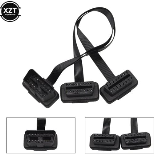 Flat+Thin 16Pin OBD 2 Extender OBD2 16 Pin ELM327 Male To Dual Female Y Splitter Elbow OBDII Extension Connector Cable