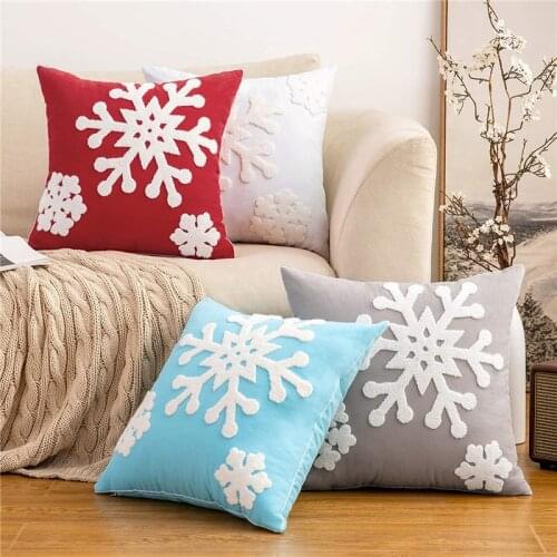 Christmas Snowflake Sofa Cushions Embroidered 45x45CM Simple Red Grey Blue WhitePillowcase Xmas Home Living Room Decoration