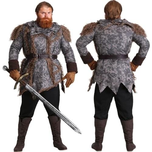 Halloween Adult Cosplay Primitive Man Party Cosplay Costume Men Strong Viking Savage Wild Warrior Stage Suit Set