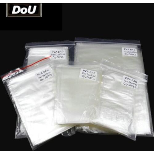 DoU 50PCS Carp Fishing PVA Bags Fast Dissolving Environmental Fishing Material Tackle Carp Bait Bags 5*10cm 7*10cm etc
