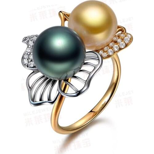 Jewelry Size 6/7/8/9 Womens Yellow Gold Color Pearl Flower Rings Wedding Party Gift R014