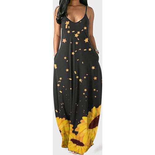 Sexy Summer Dress Women Sunflower Maxi Dresses For Lady Robe Beach Long Dress Bohemia Plus Size Clothing Woman Dress Vestidos