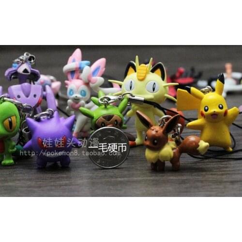TOMY Pokemon Action Figure Meowth Pikachu Piplup Pocket Monster XY Mobile Phone Rope Keychain Chain Pendant Pendant Model Toy