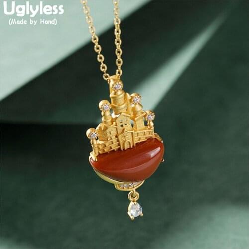 Uglyless Buildings My Fairy Tale Castles Pendants for Women Childlike Jade Agate Necklaces NO Chains 925 Silver Vintage Jewelry
