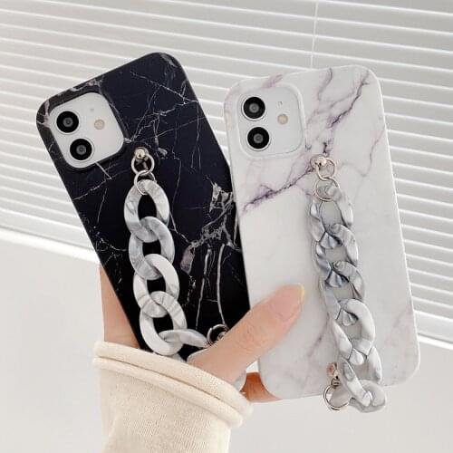 Vintage Marble Wrist Chain Strap Phone Case For iPhone 12 Mini 11 Pro MAX 7 8 Plus X XR XS Max Thick Bracelet Matte Soft Cover