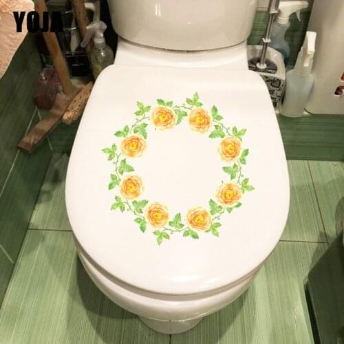 YOJA 22.7*22.3CM Yellow Flower Wreath Bathroom Toilet Seat Stickers Modern Art Wall Decor T1-0600