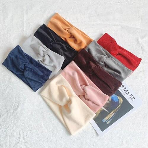 Velvet Cross Headbands Women Solid Color Wide Knotted Headband Twisted Warm Stretch Hair Bands Turban Fashion Hair Accessories