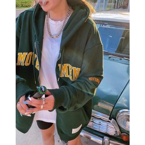 College Style Letter Sweatshirt Super Dalian Hoodie Women Autumn Zipper Long Sleeve Top Women Retro E-Harajuku Grunge Clothes