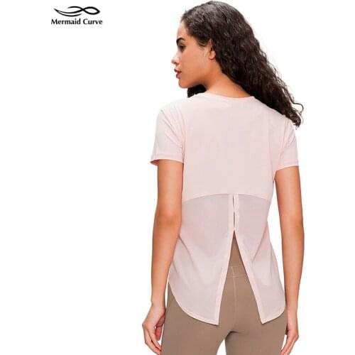 Womens Training Clothes Back Keyhole for Airflow Yoga ShirtsRelaxed Fit Short Sleeve Fitness T-shirt Run Open Up Tie Back Tee