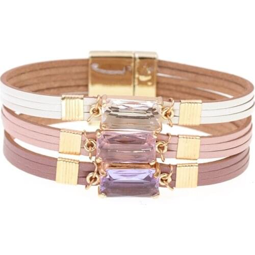 Women bracelet Bohemian Multilayer Leather Bracelets for Women Fashion Ladies glass bracelet Wrap Bracelet Female Jewelry Gift