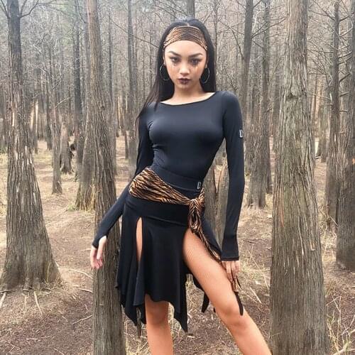 New Women Latin Dance Competition Dress Female Adult High-End Long Sleeved Sexy Slit Skirt Suit Latin Performance Costumes Dress