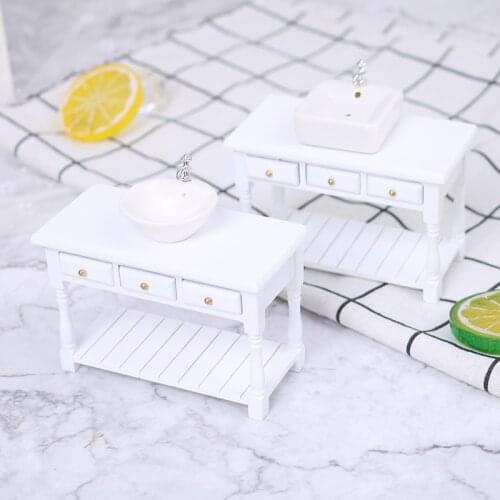 1:12 Dollhouse Miniature White Wash Basin Table Set Bathroom Accessories Toys