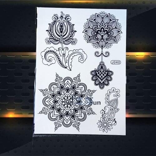 1PC Large Waterproof Black Mehndi Flower Tattoo Indian Women Henna Fake Tattoo Hand Foot Painting Temporary Tattoo Sticker PBJ40