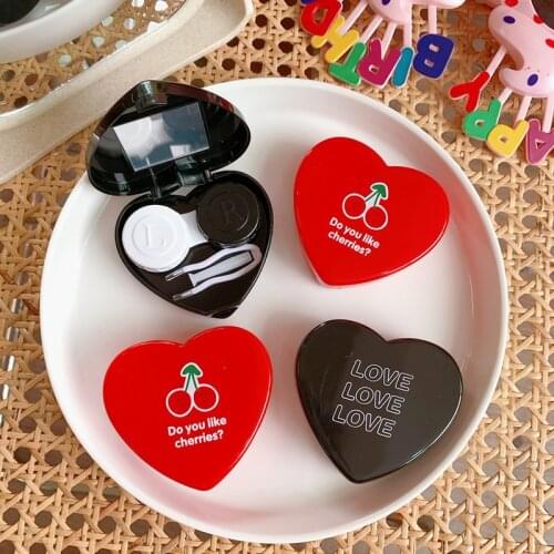 1PCs Cherry Love Contact Lens Case with Mirror Female Portable Colored Contact Lens Container Lovely Eye Contact Box Holders