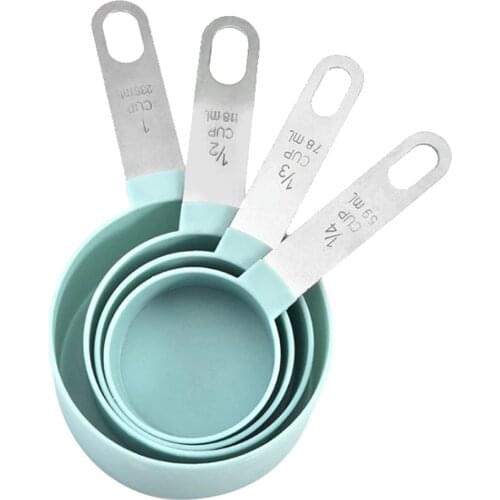 4pcs/Set Graduated Measuring Spoon Cup Stainless Steel PP Baking Measurement Tool Green Measuring Cup