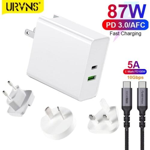 URVNS 2-Port 87W USB C Power Adapter, PD 87W/65W/45W/20W Phone Fast Charging Travel Charger For MacBook, iPad Pro, Xiaomi, Nexus