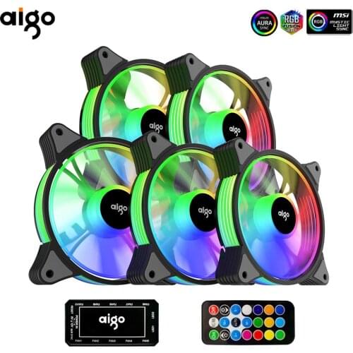 AIGO AR12 120mm Cooling Fan RGB Heat Dissipation 3pin 5v Aura Sync 12cm PC Computer Cooler Argb Silent Case Fan with Controller