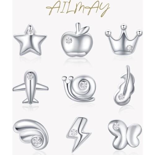 Ailmay Genuine 925 Sterling Silver Lovely Little Stars Crown Wing Stud Earrings For Women Girl Cute Accessories Fashion Jewelry
