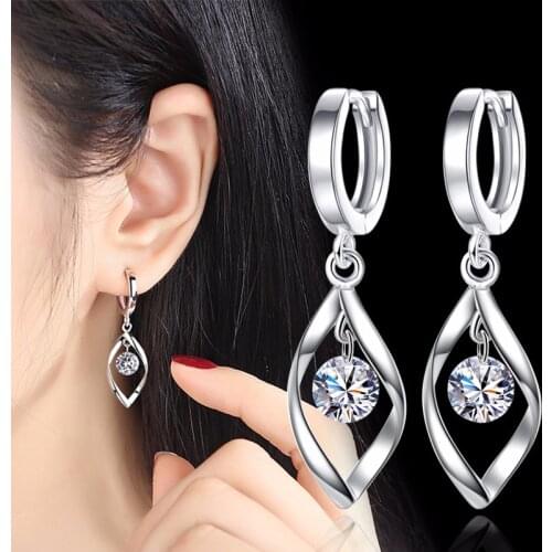 Zircon Silver color plated drop Earrings For Women Brincos Earing Brinco Earring Oorbellen Earings Jewelry Pendientes Gift