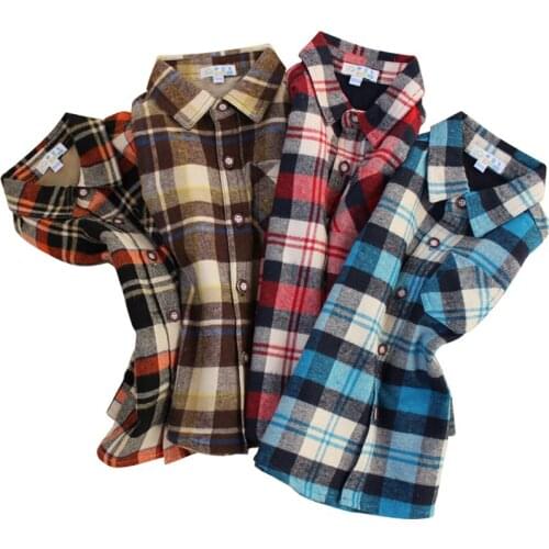 Kids clothes fashion casual handsome poplin for children blouses boys and girls checks long sleeves checks shirts 100% cotton