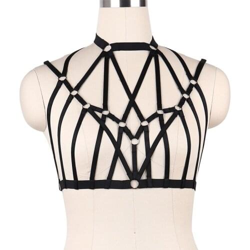 HANAERNES Fashion Punk Clothes Women Body Harness Set Bdsm Bandage Marriage Protection Pastel Goth Bustier Crop Top