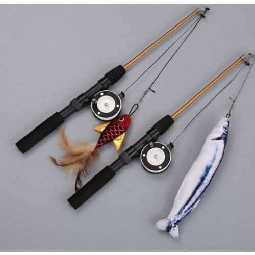 Pet Cat Teaser Feather Toys Kitten Funny Retractable Rod Cat Wand Toys Fishing Pole Pet Cat Toys Interactive Stick