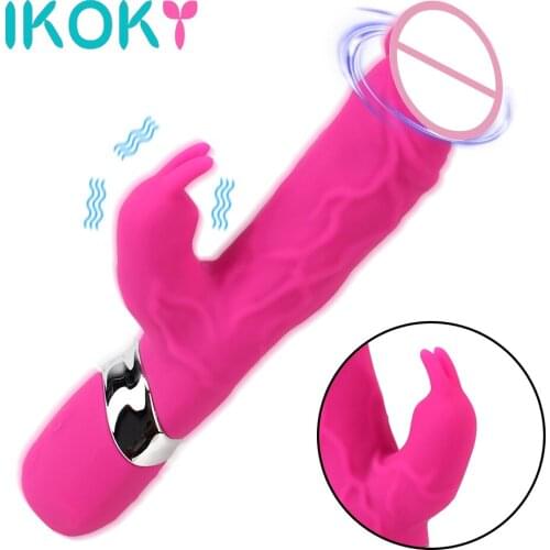 IKOKY Double Rod Masturbation Dildos for Women Bunny Vibrator Vagina Clitoris Stimulating G-spot 7 Modes Waterproof
