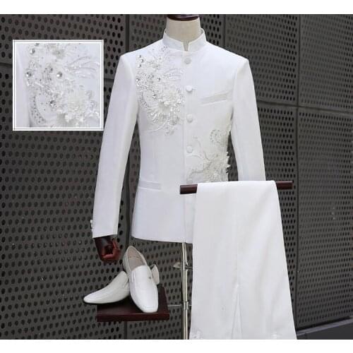 Chinese tunic suit mens wedding suits for men blazer boys prom mariage suits fashion masculino latest coat pant designs white