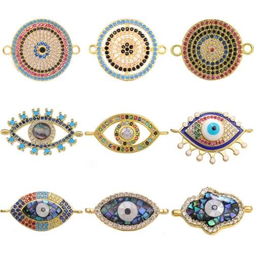 Juya DIY Bracelet Necklace Earrings Making Components Micro Pave Multicolor Zircon Greek Evil Eye Charm Connectors Accessories