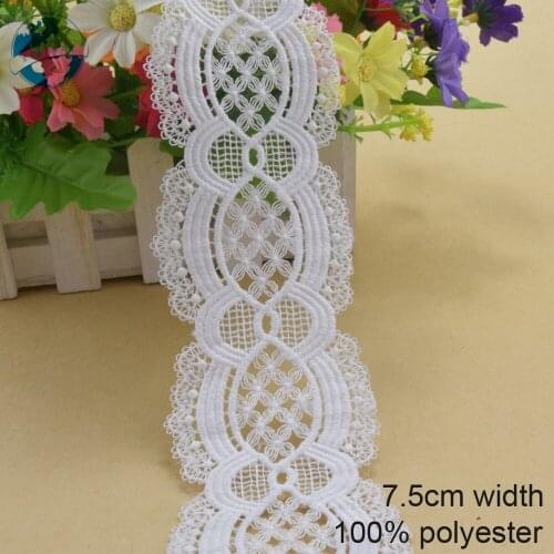 10yards 7.5cm white polyester embroidery lace french lace ribbon fabric guipure diy trims warp knitting sewing Accessories#3193
